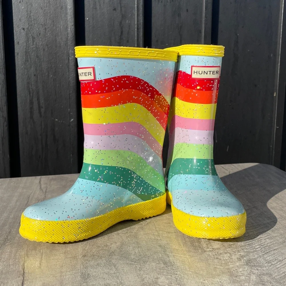 Hunter Kids First Classic Rainbow Glitter Rain Boots Multi Color Waterproof Boot